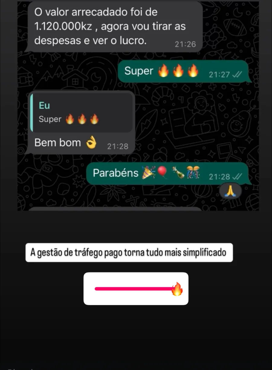 Conversa de WhatsApp em que o cliente partilha o resultado da campanha