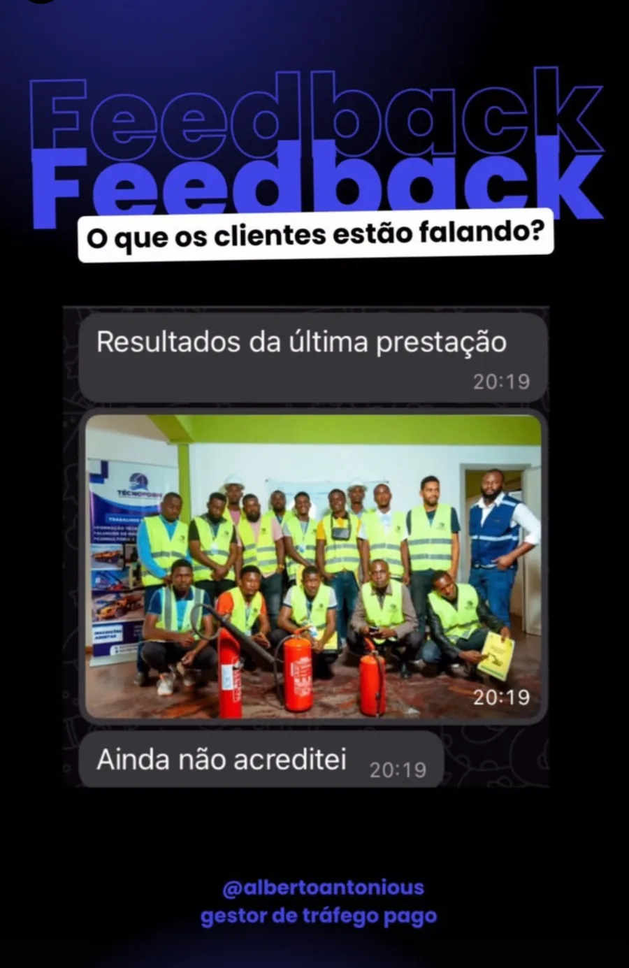 Print de conversa com fotografia de turma de formação e a frase: ainda não acreditei